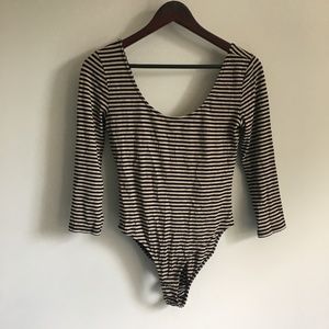 Forever 21 | Mauve and Black Striped Bodysuit L